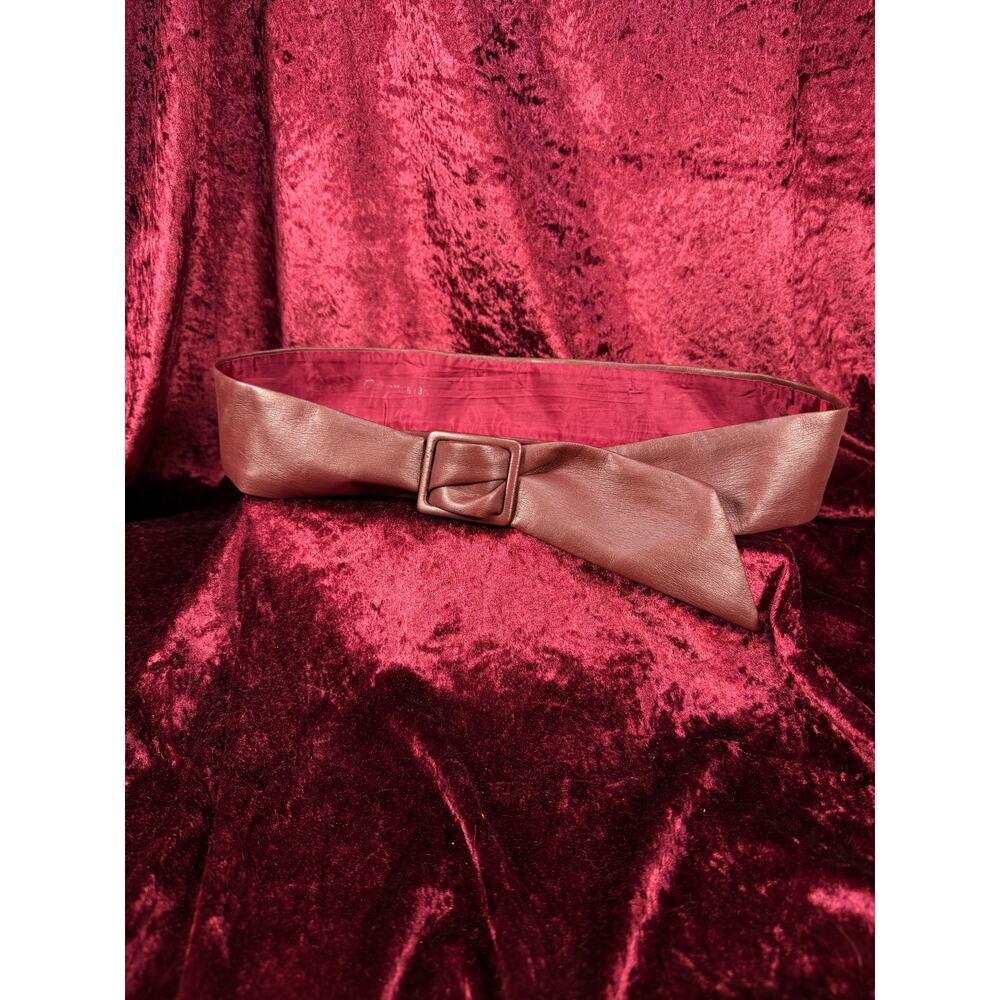 Vintage Accessories - Faux Leather Waist Belt - Red Burgundy - Medium - Garay